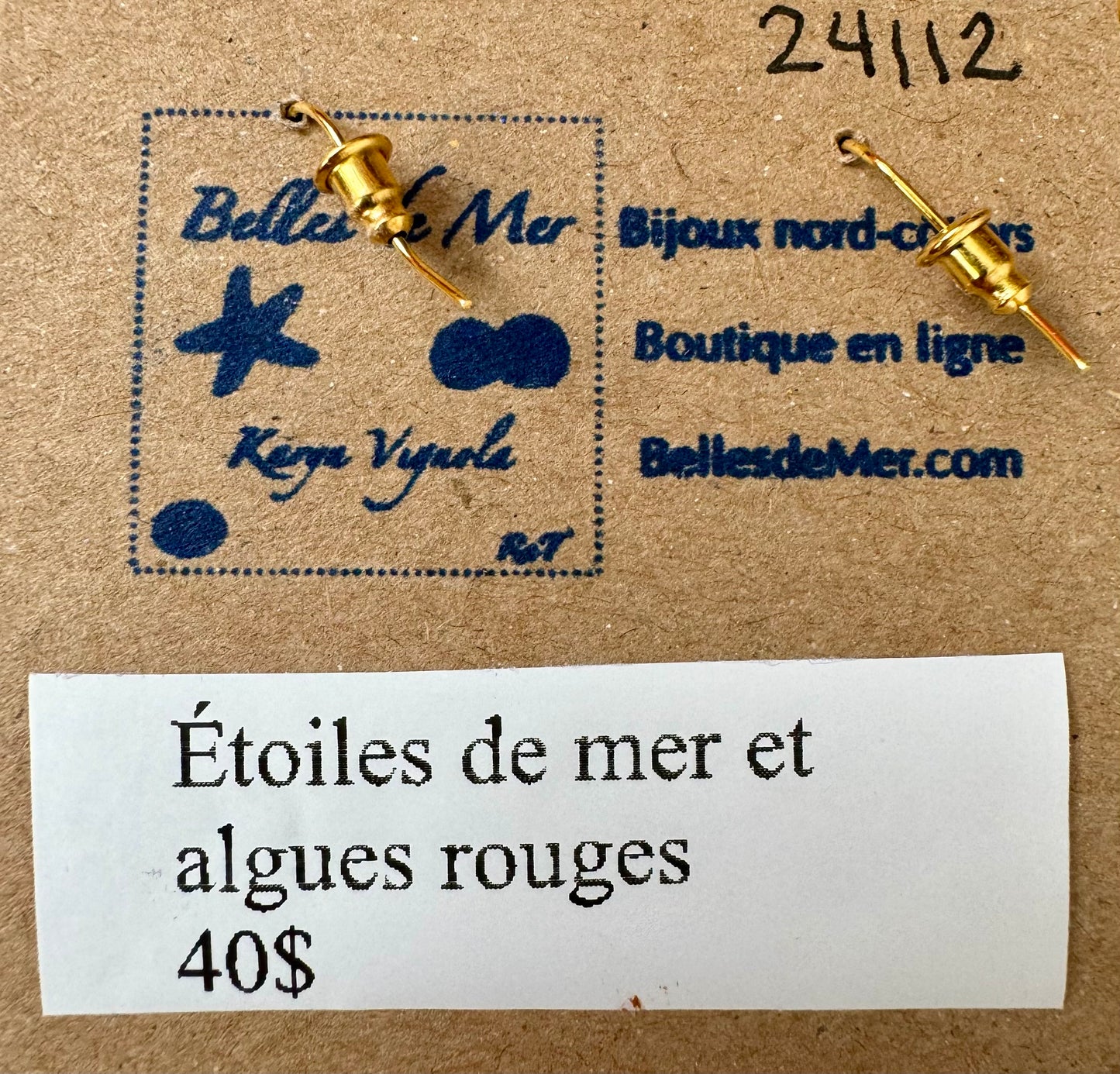Boucles d'oreilles étoiles de mer et algues rouges