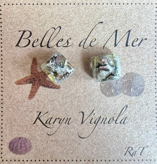 Boucles d’oreilles carrées lichen et aiguilles de sapin