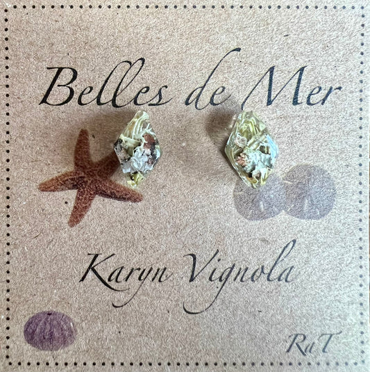 Boucles d’oreilles losanges lichen et aiguilles de sapin