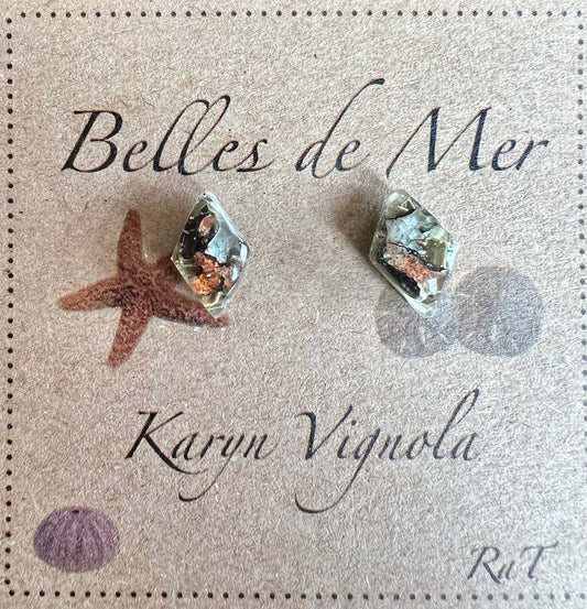 Boucles d’oreilles losanges lichen et aiguilles de sapin