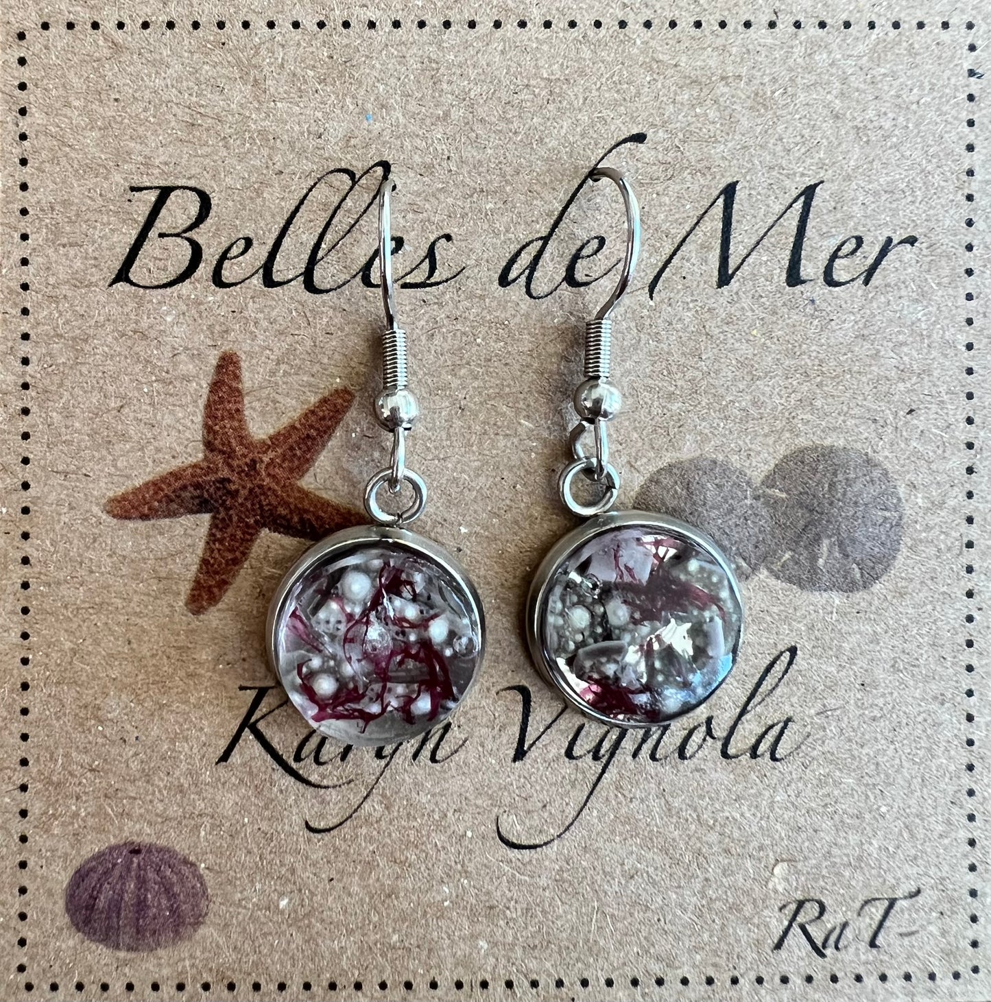 Boucles d’oreilles oursin et algues rouges