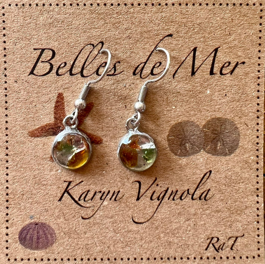 Boucles d’oreilles verre dépoli et pierres semi-précieuses