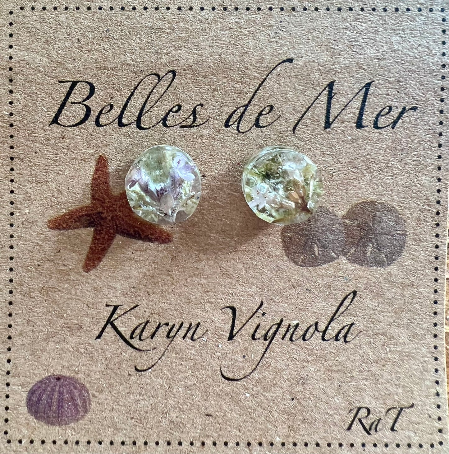 Boucles d’oreilles lichen et fleurs de thym