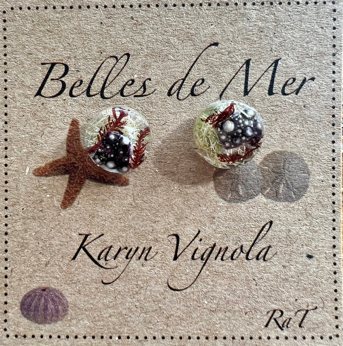 Boucles d’oreilles oursin vert et algues