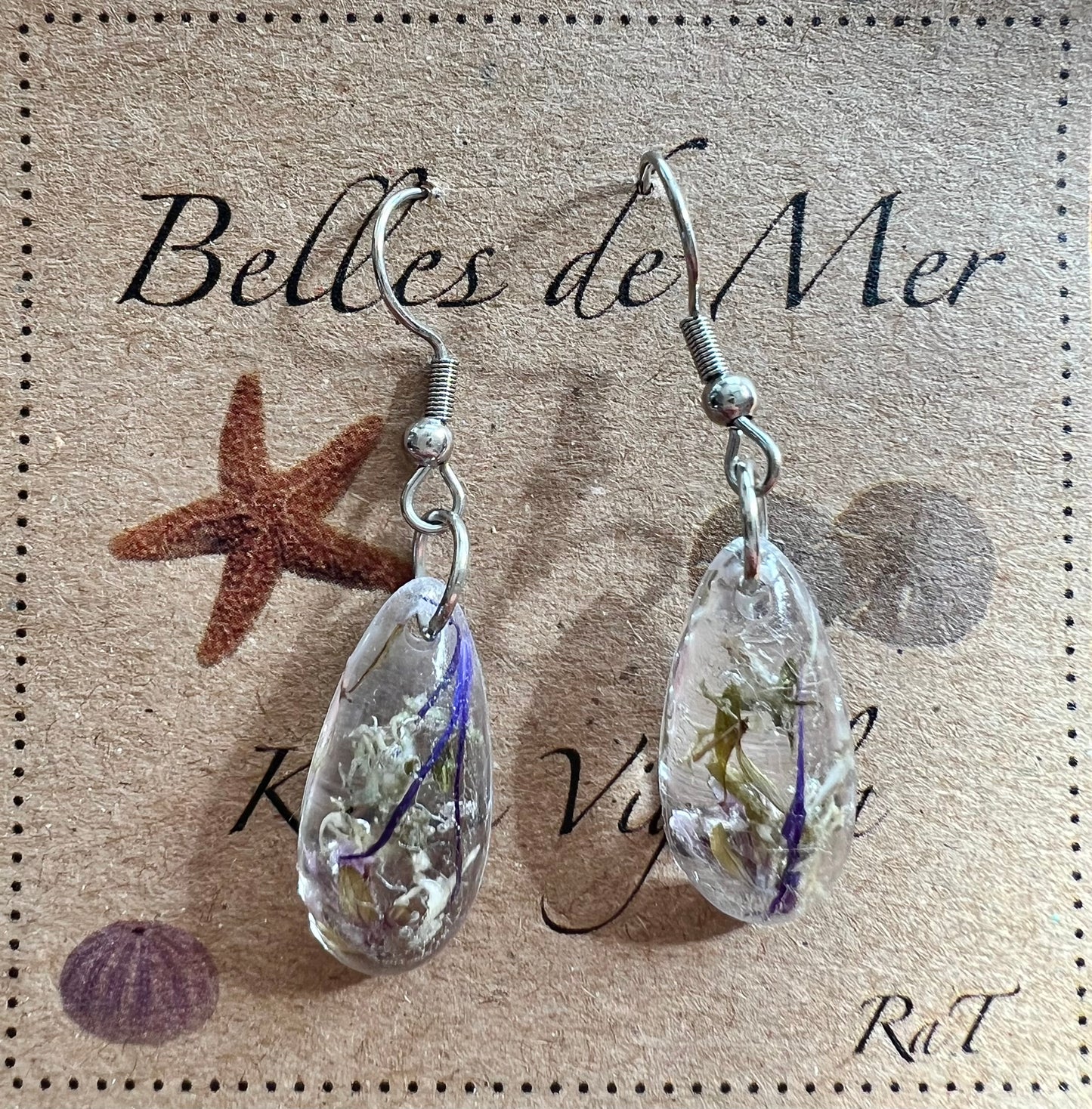 Boucles d’oreilles achillées milles feuilles et fleurs du bleuet