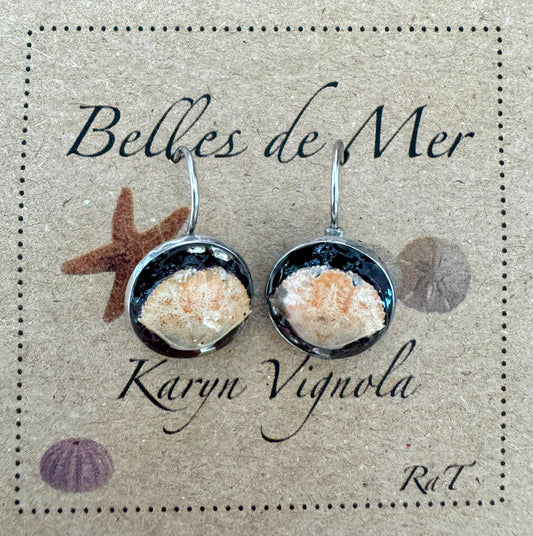 Boucles d'oreilles carapaces de crabes et algues rouges