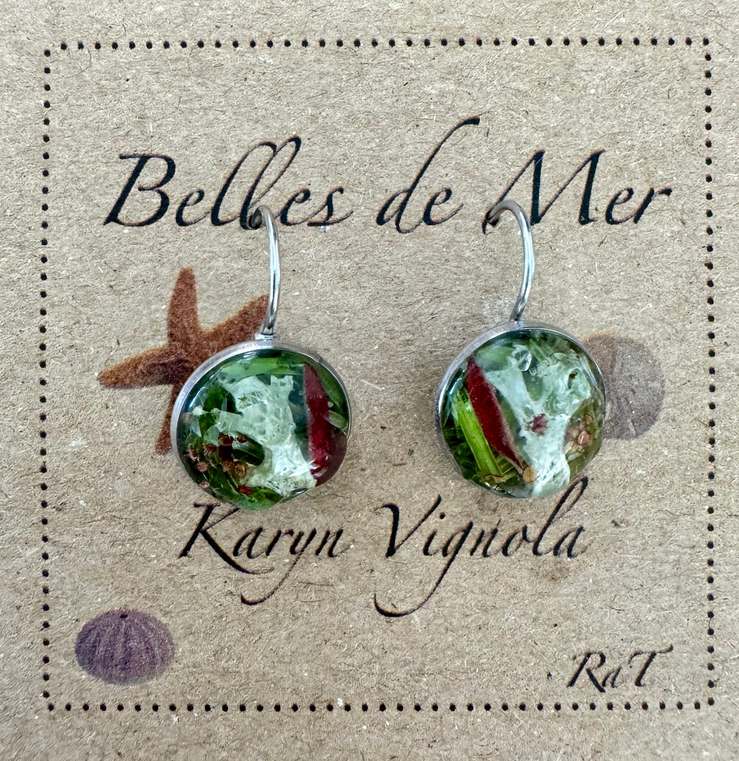 Boucles d'oreilles aiguilles de sapin, lichen et petite oseille