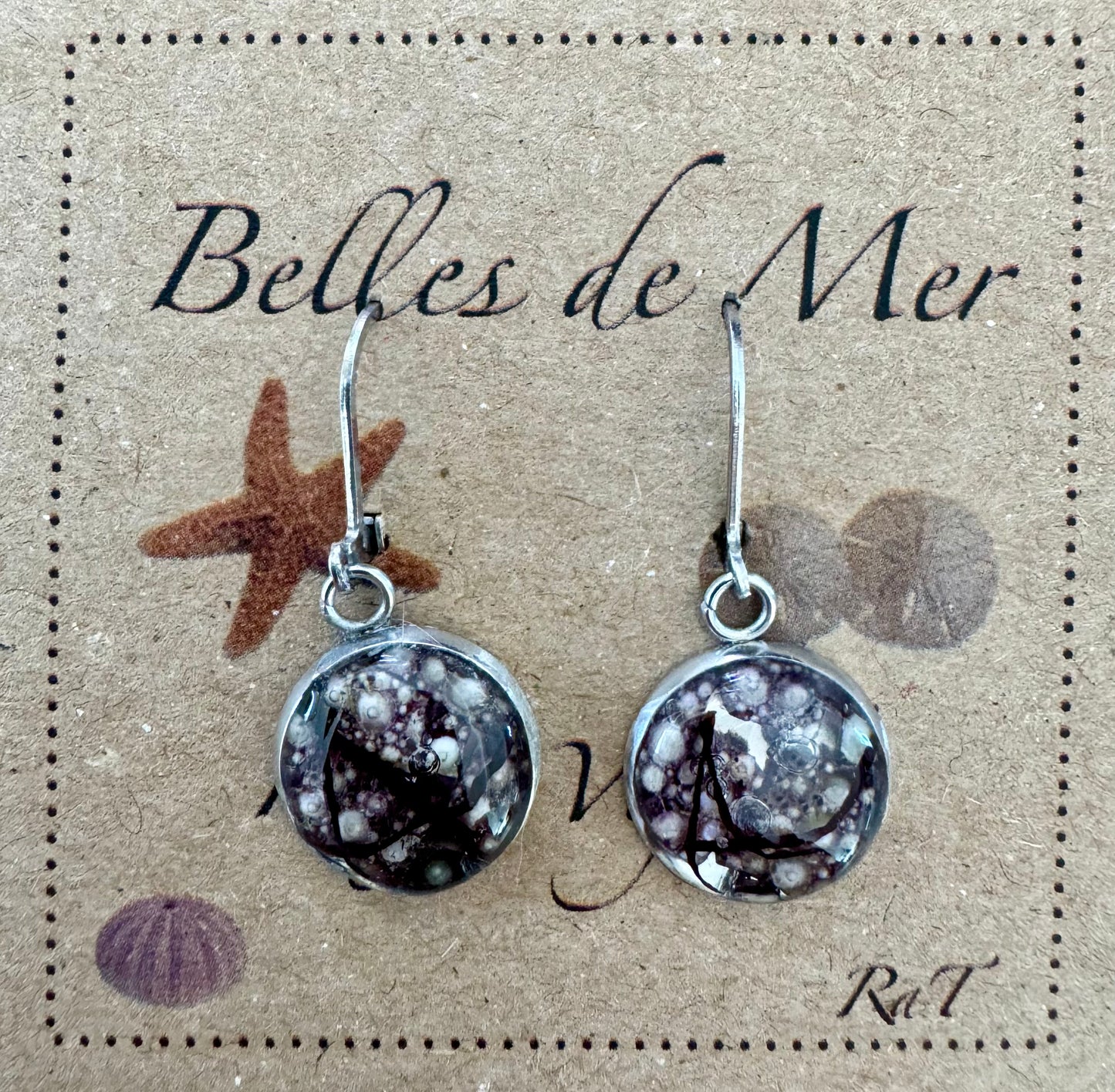 Boucles d'oreilles oursin et algues rouges