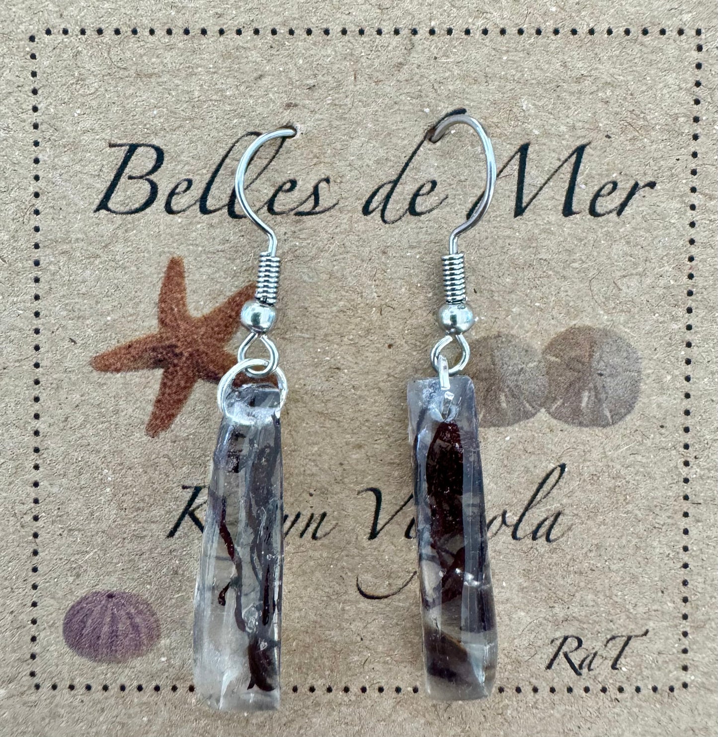 Boucles d'oreilles algues rouges et moules