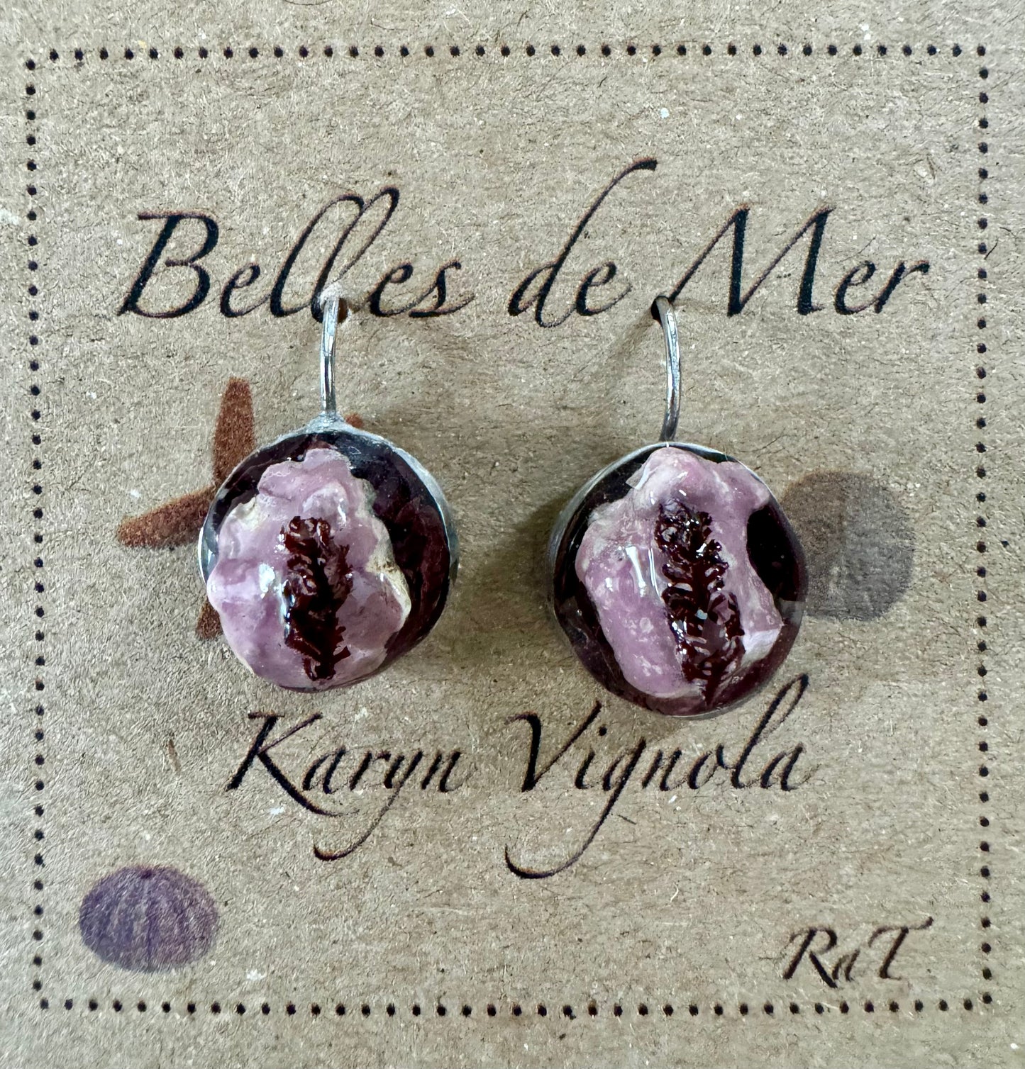 Boucles d'oreilles corail et algues rouges