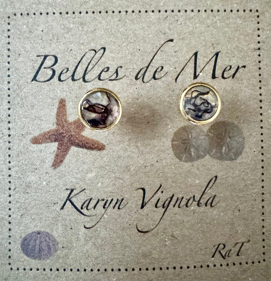 Boucles d'oreilles algues rouges et nacre de moules