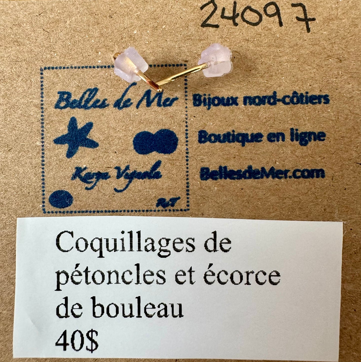 Boucles d'oreilles coquillages de pétoncles et écorce de bouleau