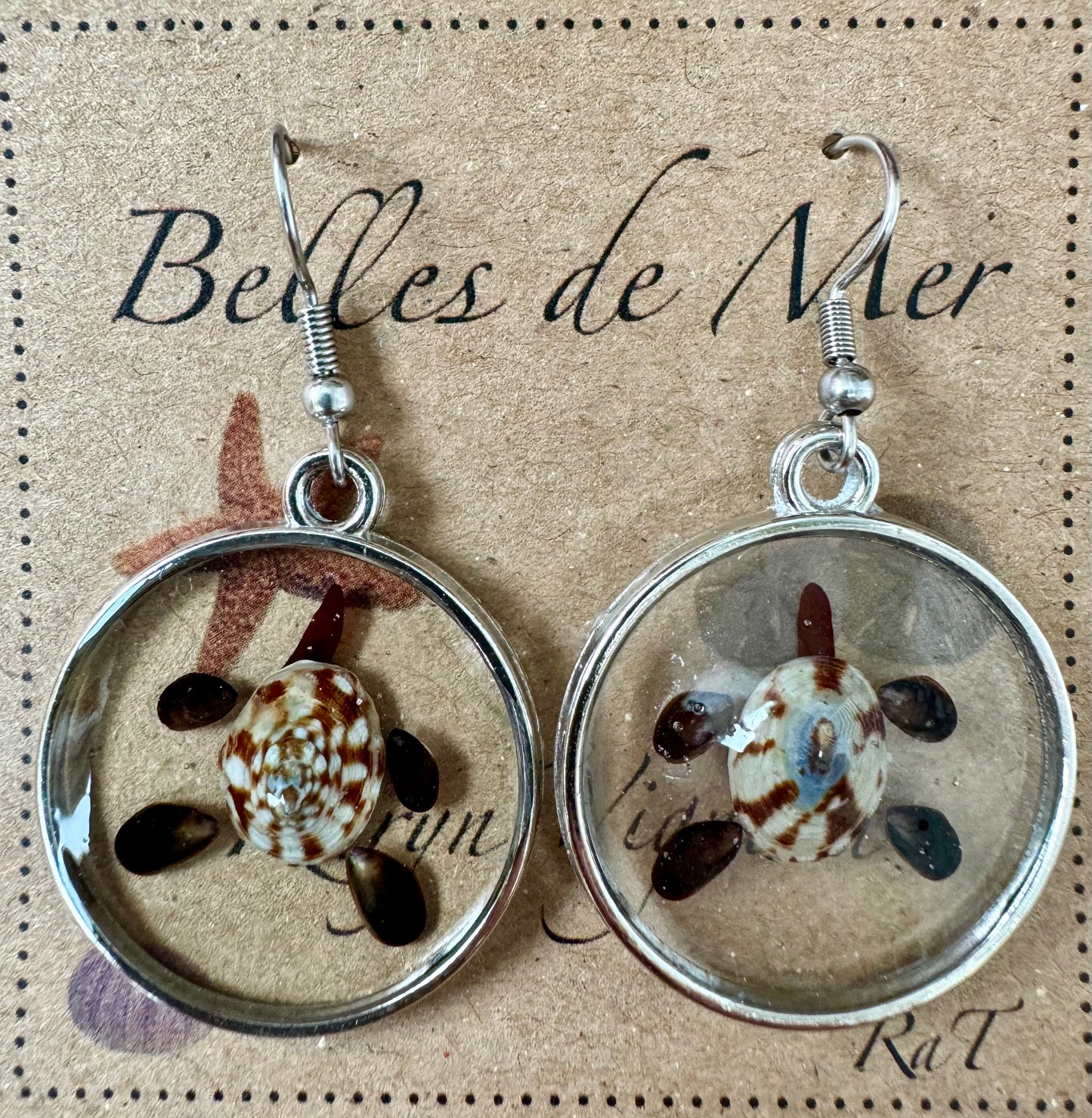 Boucles d'oreilles patelle du volcan, moules et varech