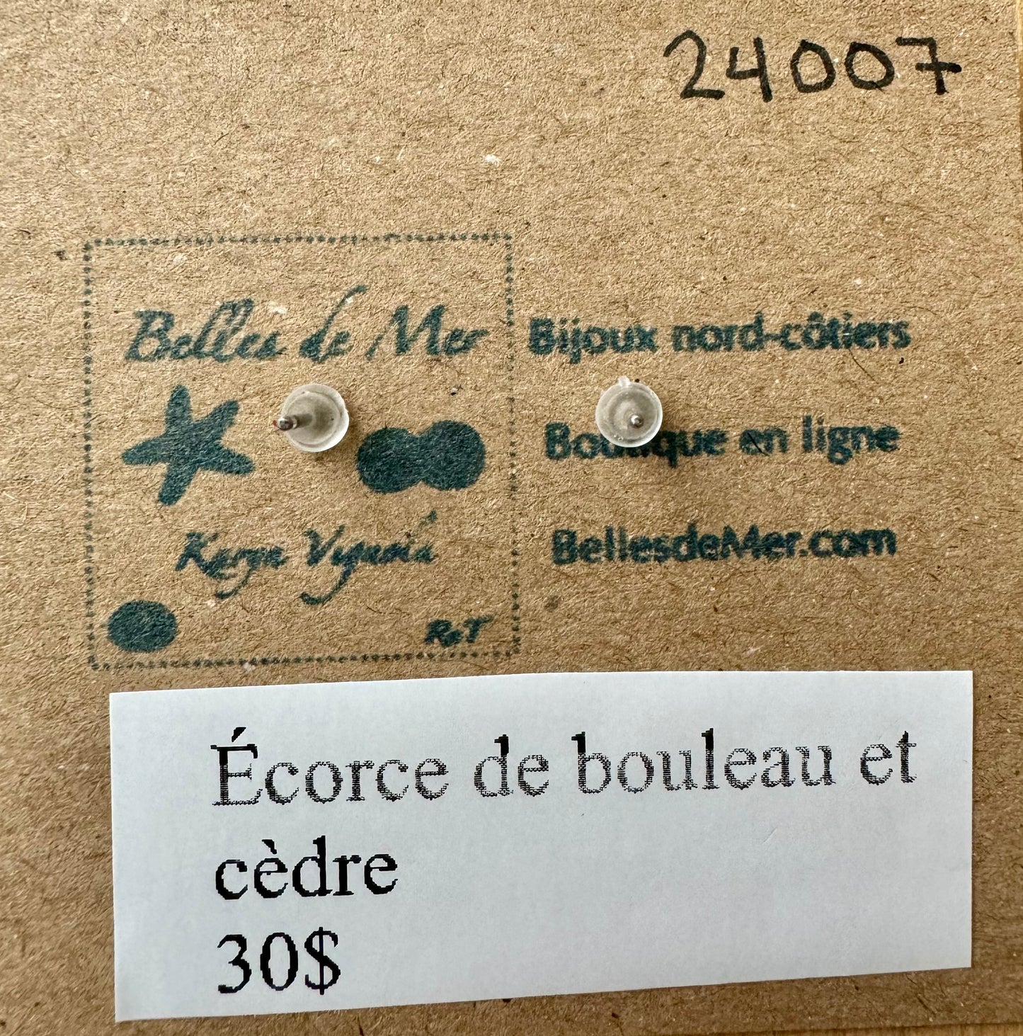 Boucles d'oreilles écorce de bouleau et cèdre