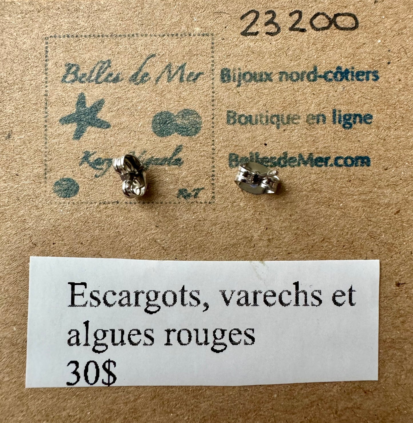 Boucles d'oreilles escargots, varech et algues rouges