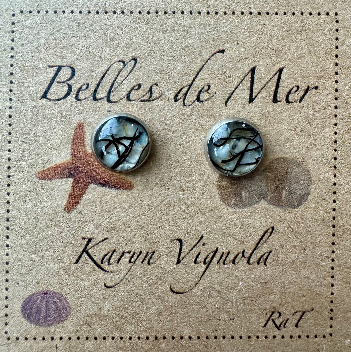 Boucles d'oreilles nacre de moule et algues rouges