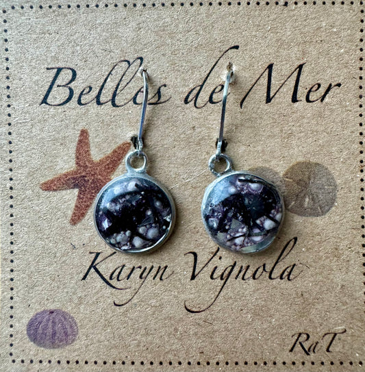 Boucles d'oreilles morceaux d'oursins verts et algues rouges