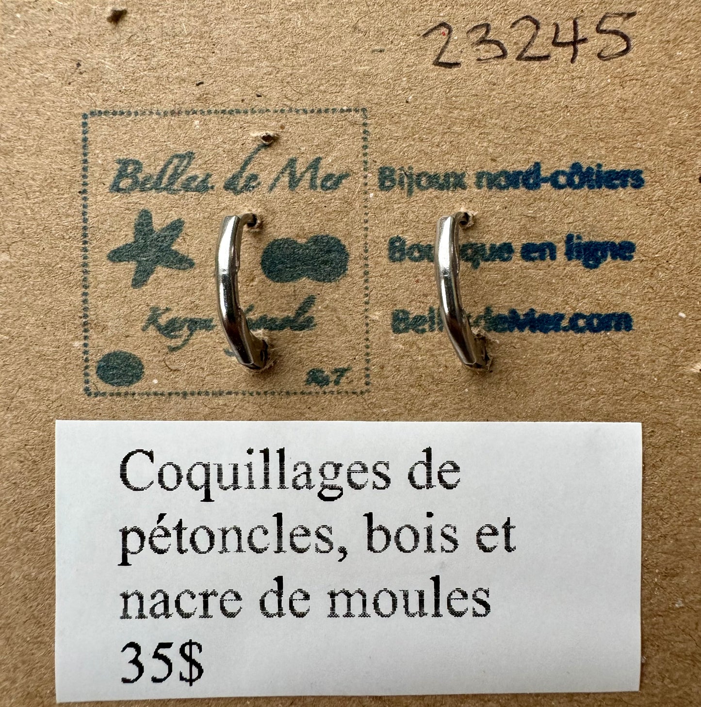 Boucles d'oreilles coquillages de pétoncles, bois et nacre de moules