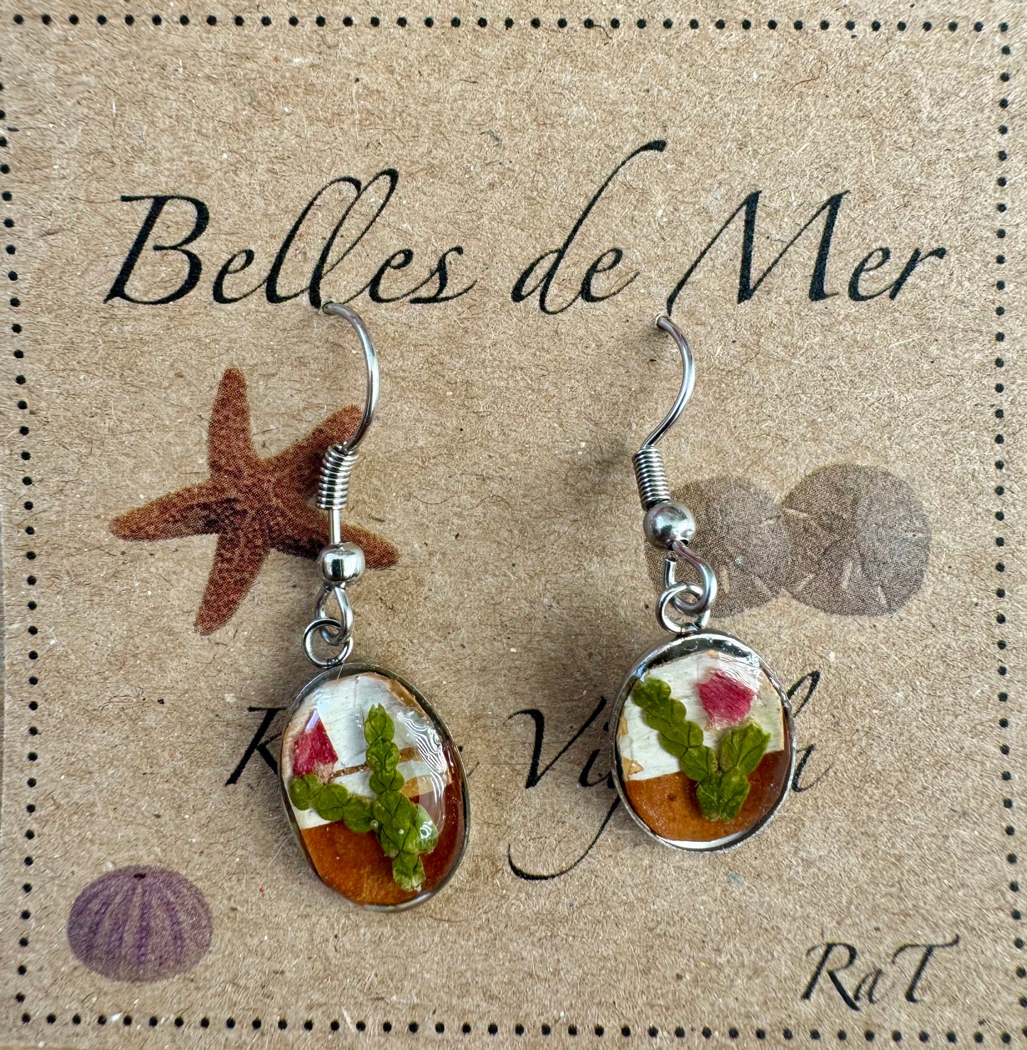 Boucles d'oreilles écorce de bouleau, cèdre et pétale de rose