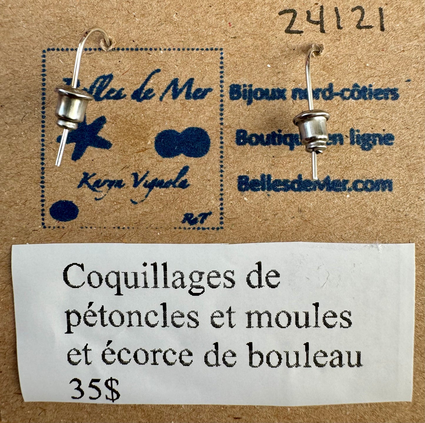 Boucles d'oreilles coquillages de pétoncles et moules et écorce de bouleau