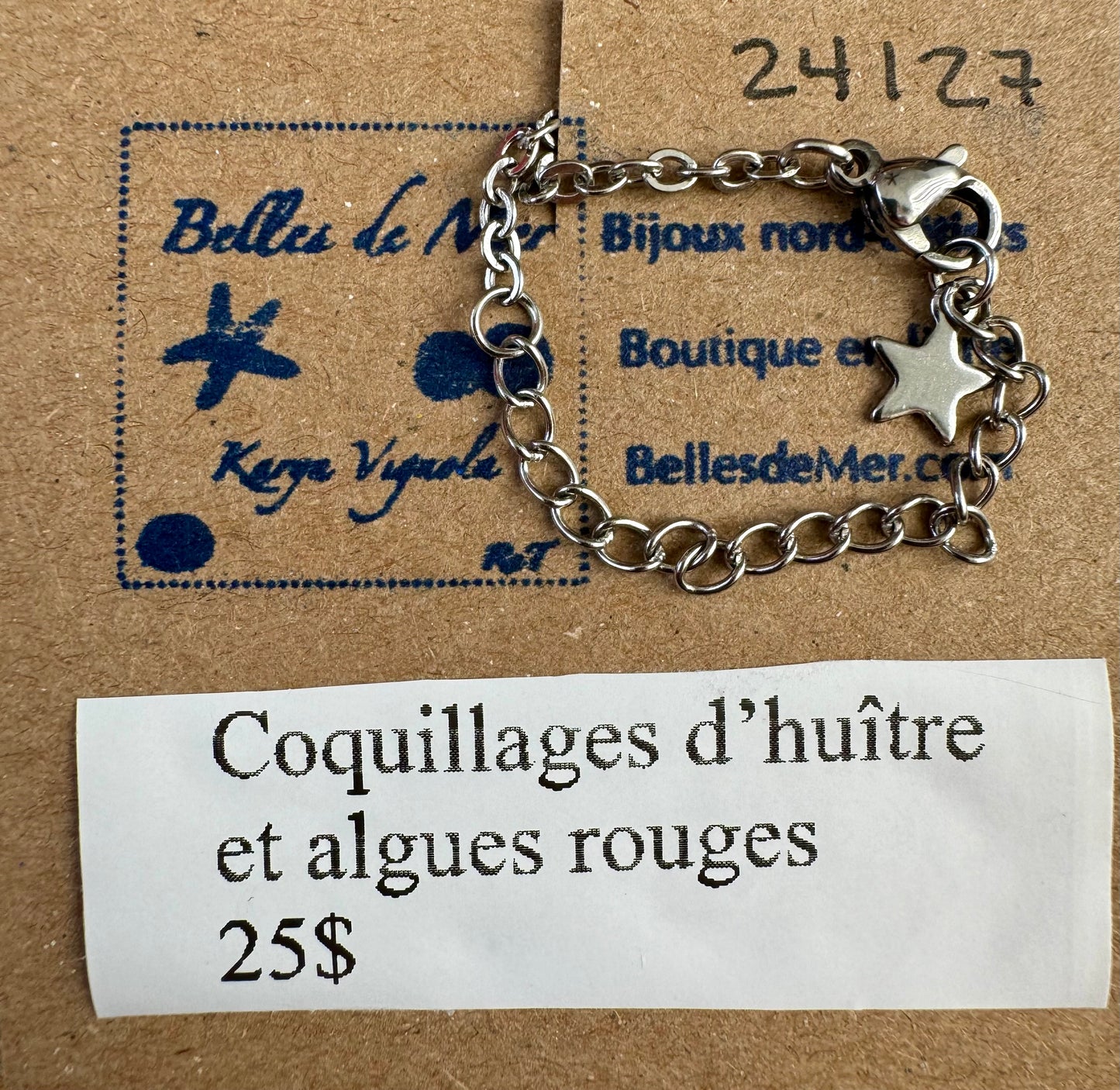 Bracelet coquillages d'huître et algues rouges