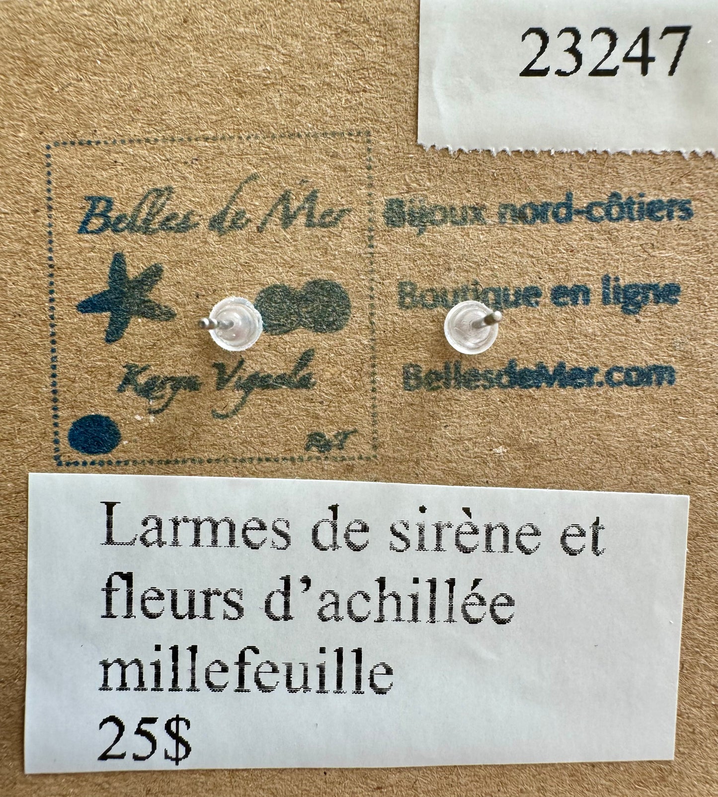 Boucles d'oreilles larmes de sirène et fleurs d'achillée millefeuille