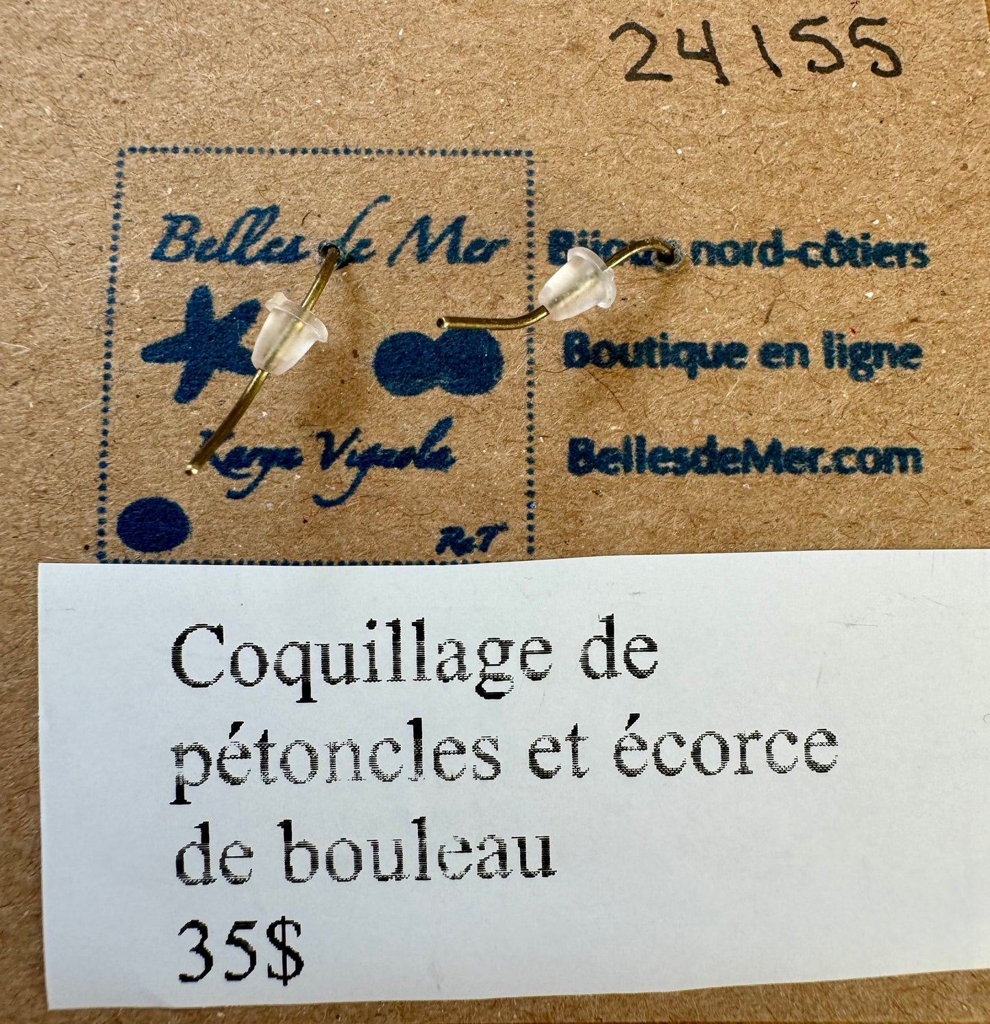 Boucles d'oreilles coquillage de pétoncles et écorce de bouleau