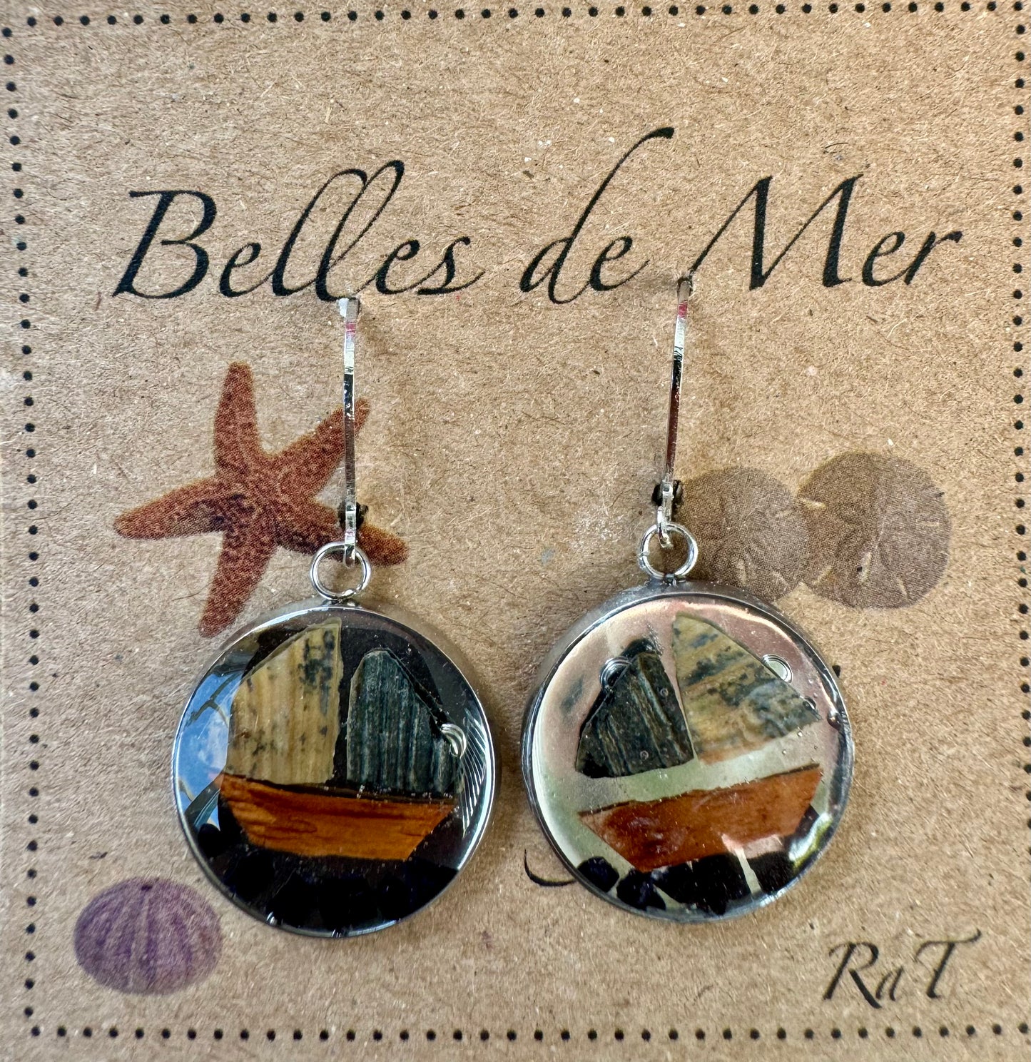 Boucles d'oreilles coquillage de pétoncles et écorce de bouleau