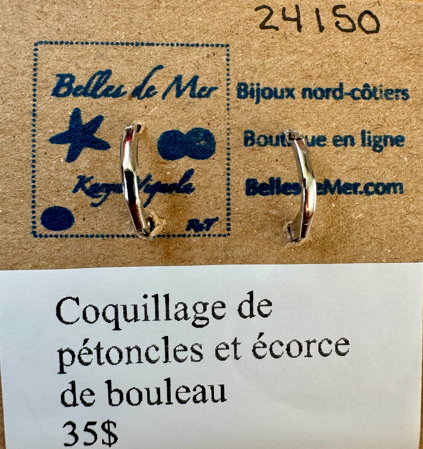 Boucles d'oreilles coquillage de pétoncles et écorce de bouleau