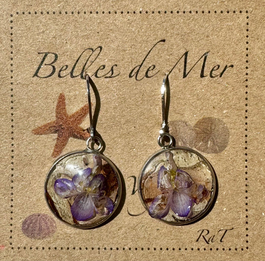 Boucles d'oreilles écorce de bouleau et violette des bois