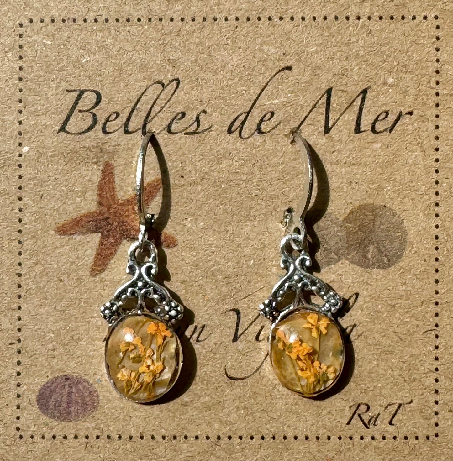 Boucles d'oreilles coquillage de pétoncle et fleurs de carottes sauvages