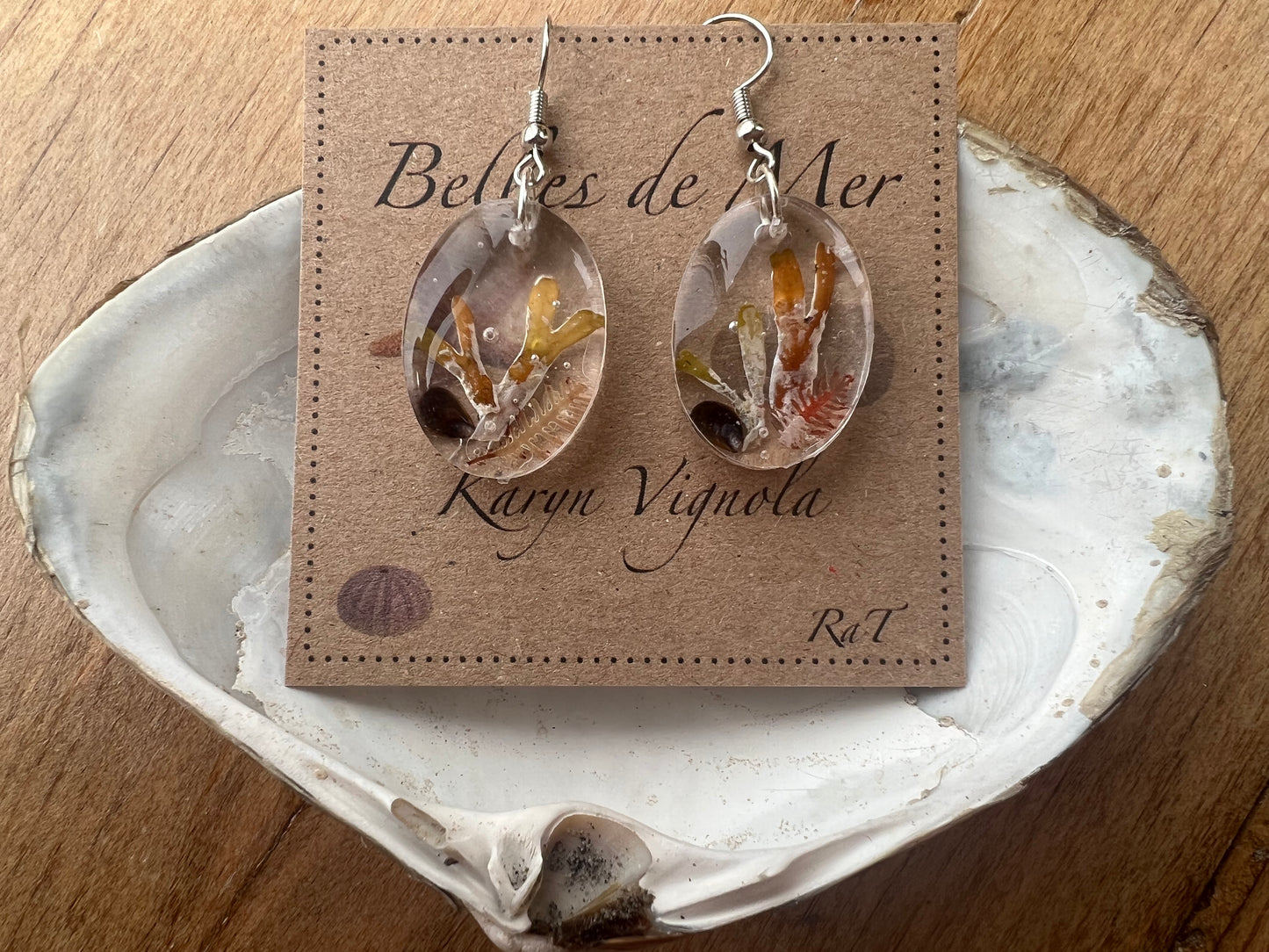 Boucles d’oreilles moules varech et algues rouges